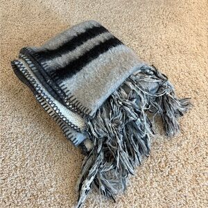 Gray and Black Striped Fringe scarf